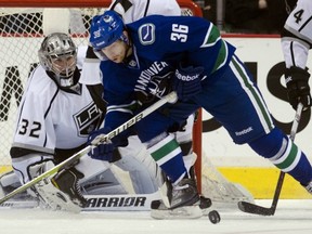 VANCOUVER, CANADA - APRIL 22: during the first period in Game Five of the Western Conference Quarterfinals during the 2012 NHL Stanley Cup Playoffs at Rogers Arena on April 22, 2012 in Vancouver, British Columbia, Canada.  (Photo by Rich Lam/Getty Images) *** Local Caption ***