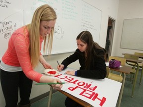 Students from Dr. Charles Best secondary school in Coquitlam prepare to protest New Westminster’s Paramount strip club this weekend. (SUBMITTED PHOTO)