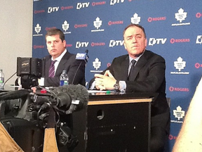 New GM Dave Nonis and Leafs President Tom Anselmi address media Wednesday at Air Canada Center