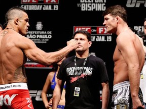 Middleweights Vitor Belfort and Michael Bisping square off in the mian event of UFC on FX 7 today in Sao Paulo, Brazil.