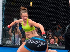 Rothenhausler (standing) stopped Ashlee Evans-Smith in five seconds in the co-main event of a July Tuff-N-Uff event in Las Vegas.