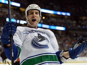 Vancouver Canucks winger Aaron Volpatti scored his first goal of the NHL season Jan. 25 against the Anaheim Ducks.