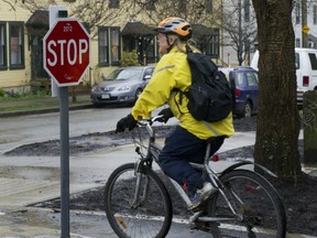 Proposal to allow cyclists to yield, rather than stop, at stop signs appears to be pretty unpopular with a large proportion of the population. (Ian Lindsay/PNG FILES)