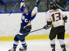 UBC's Kaylee Chanakos was one of six 'Birds to light the lamp Friday in a 7-2 series-opening win over Manitoba at Father David's house. (Wilson Wong, UBC athletics)