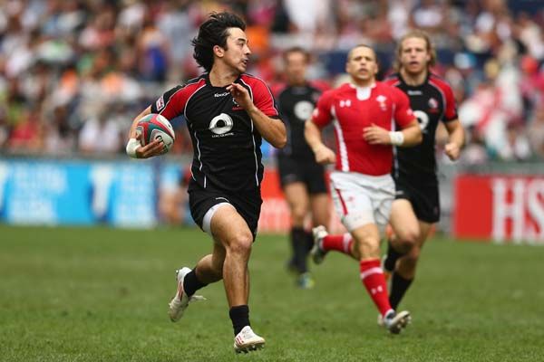 Nate Hirayama's first minute try vs Wales looked to have set Canada off to the races in the 2013 Hong Kong Sevens quarterfinals.(Photo by Mark Kolbe/Getty Images)