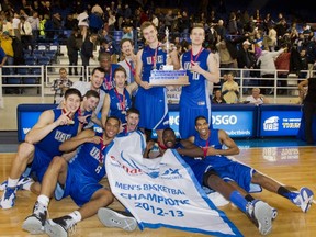 The UBC Thunderbirds men's basketball team won the Canada West championship title with a victory over the Victoria Vikes on Saturday at War Gym. (Bob Frid, UBC athletics)