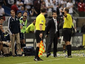 Martin Rennie was not a happy man in L.A. to end last season. Landon Donovan made the most of Martin Bonjour's challenge to draw the winning penalty kick. (Getty Images)