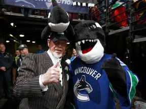 Don Cherry and Fin at the Vancouver Canucks vs. Los Angeles Kings game March 2, 2013 at Rogers Arena in Vancouver.