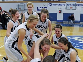 The South Kamloops Titams would love to repeat this scene from last March when they won the BC senior girls Triple A basketball chapionship. (PNG file photo)