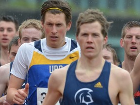 UBC's middle distance standout Luc Bruchet kept the finish line in focus as he went on to win both the 800 and 1,500 metre races at the Achilles Cup dual meet versus SFU on Sunday.