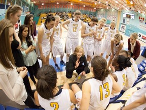 Victoria Vikes' associate coach Dani Sinclair, addressing her team last season, was named head coach on Thursday in the provincial capital. (Victoria Vikes athletics)