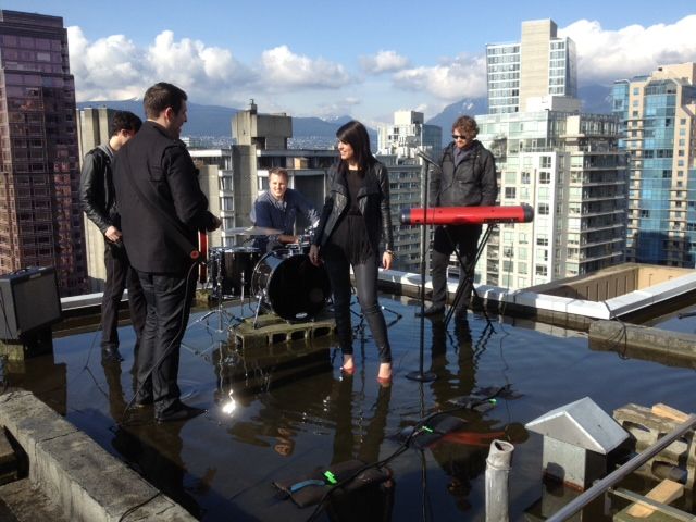 Vancouver band Dear Rouge on set last month in Vancouver, filming clips for their new music video for Thinking About You. (SUBMITTED)