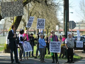 Strathcona residents protest against possible development of Prior Street and increased traffic on Monday, April 1. (Wayne Leidenfrost/PNG)