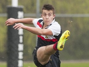 Yale's Spencer Miller, one of the province's shining lights in the sevens game, leads his team in to battle this weekend at UBC. (Gerry Kahrmann, PNG photo)