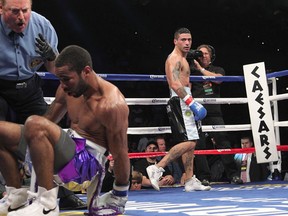 Lucas Matthysse scoring one of three knockdowns on the night agianst Lamont Peterson. Photo: Tom Casino / Showtime