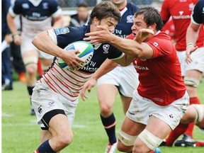 Canadian flanker Tyler Ardron made countless tackles against the USA on Saturday at Edmonton's Ellerslie Rugby Park, earning him 'Man of the Match' (Ed Kaiser/Edmonton Journal)