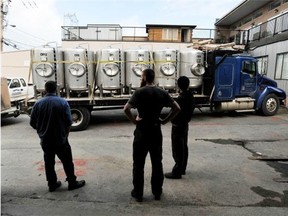 Brassneck Brewery on Main Street, Vancouver, receives delivery of its brewing system on May 22.