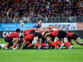 This Toulon v Grenoble scrum may be stable, but there are too many collapses at the top level, says the IRB. Binding before engagement may fix that. (Jean-Pierre Clatot/AFP/Getty Images)