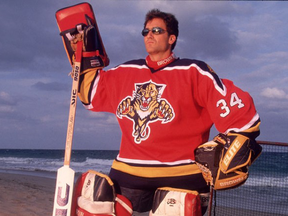 Goaltender John Vanbiesbrouck posed on Miami Beach in this 1996 photo. (Photo by Bill Frakes/Sports Illustrated/Getty Images)