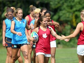 Canada and Spain had a training sessions together two days out of the Women's Rugby World Cup Sevens 2013 in Moscw. Photo: IRB/Martin Seras Lima