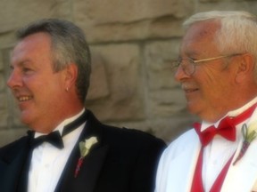 Bob Peacock (left) and his husband Lloyd Peacock of Vancouver celebrate their wedding. (PNG FILES)