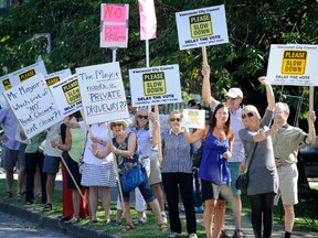 Concerned residents of Kitsilano and Vancouver held a rally Wednesday, July 10, at Point Grey Road and MacDonald Street in an effort to delay a decision by Vancouver's Vision-dominated city council on major changes to Point Grey Road. There is a proposal to remove the arterial road and install a bike lane that many in the neighbourhood do not want. (Mark van Manen/PNG)