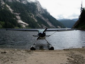 C-FCDQ, the fabulous Cessna 180 floatplane owned by the good folks at Fort Langley Air, sits on a beach at Widgeon Lake, about 780 metres above sea level in the mountains 26 kilometres due north of Pitt Meadows airport. Ahhh . . . good times. (BRUCE BURLEY PHOTO)