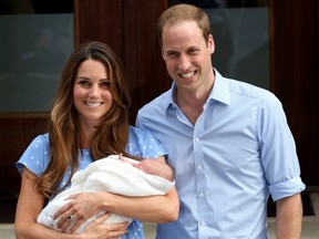 The Duke and Duchess of Cambridge have named their newborn son HRH Prince George Alexander Louis of Cambridge. Prince William, Duke of Cambridge and Catherine, Duchess of Cambridge, depart The Lindo Wing with their newborn son at St. Mary's Hospital on July 23, 2013, in London, England. (GETTY IMAGES)