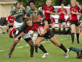 Amanda Thornorough in action for Rugby Canada in her side's victory over South Africa at the 2013 Nations Cup in Colorado (Al Milligan/Rugby Canada)