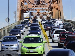 Traffic will be lighter than this (in fact, there won't be any) on the weekend as the Pattullo Bridge is closed for resurfacing work.