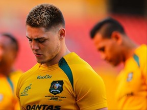 Australian winger James O'Connor during the team's final training session at Suncorp Stadium in Brisbane on September 06, 2013. O'Connor has since run afoul of team rules and won't be with the team for the remainder of the Rugby Championship. PATRICK HAMILTON/AFP/Getty Images