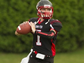 Terry Fox Ravens' quarterback Connor McKee's first road start at the senior varsity level came Saturday in Victoria against B.C. 3A champion Mt. Douglas. (Gerry Kahrmann, PNG photo)