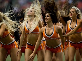 The B.C. Lions' Felion cheerleaders on Sept. 15, 2013 in Vancouver. CP photo.