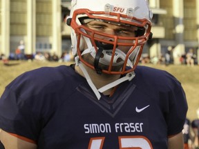 SFU offensive lineman Matthias Goossen (pictured) along with teammate Casey Chin are rated in the top 15 for the 2014 CFL draft. (Ron Hole, SFU athletics)