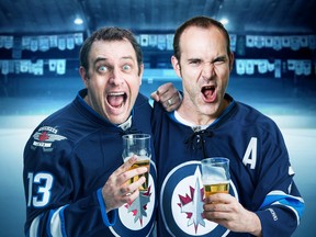 Ryan Gladstone and Jon Paterson celebrate Hockey Night at the Puck & Pickle Pub