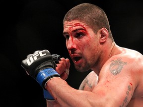 A bloodied Brendan Schaub squares up for his fight against Mirko "Cro Cop" Filipovic at UFC 128. (Photo credit: Ed Mulholland for ESPN.com)