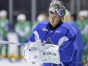 Vancouver Canucks goalie Joacim Eriksson in Penticton. PNG photo.