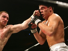 Pat "Bam Bam" Healy puts the pressure on current UFC welterweight Jake Ellenberger during their fight at IFL: Las Vegas in February 2008. (Getty Images)