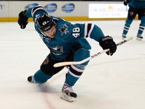 Tomas Hertl of the Sharks celebrates after he scored the first of two goals in the second period against the New York Rangers in San Jose on Tuesday.  (Photo by Thearon W. Henderson/Getty Images)