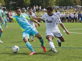 Kianz Froese in action against Seattle in an MLS reserve league game. (Bob Frid - Vancouver Whitecaps)