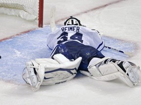 James Reimer in much unhappier times. (Yes, last May against Boston. What did you think I was referring to?)