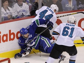 Ryan Kesler in action for the Vancouver Canucks against the San Jose Sharks on Oct. 10, 2013 in Vancouver. Mark Van Manen photo, PNG.