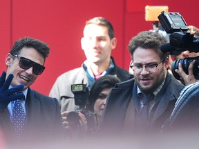 James Franco and Seth Rogen in action on Homer St in Vancouver.  (Nick Procaylo/PNG)