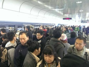 A botched repair to a SkyTrain power rail caused a system shutdown for hours on Tuesday, leaving thousands of commuters stranded. (Jessica Lee.FACEBOOK)