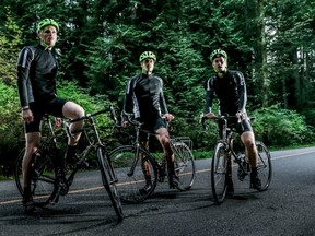 Getting set to embark on The Moustache Ride Across Canada are lifelong North Vancouver friends (left to right) Ben Frisby, Kevin Shaw and Jordan Gildersleeve. (Photo -- Paul Yates, Vancouver Sports Pictures)