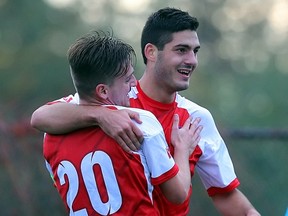 SFU's Carlo Basso bagged the game winner in double OT Saturday night, sending the Clan to the national Sweet 16. (Ron Hole, SFU athletics)