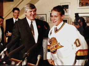 The Vancouver Canucks' Pat Quinn and Pavel Bure, in 1991.