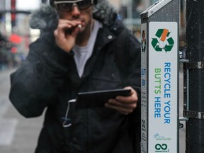 The City of Vancouver launched a cigarette-butt recycling program that will see cigarette recycling receptacles installed on light posts throughout the downtown core and other high traffic areas. (Jenelle Schneider/PNG)