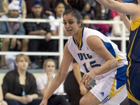 UBC Thunderbirds’ forward Harleen Sidhu scored 31 points and grabbed 15 rebounds in her home-court conference debut Nov. 8, an 77-61 win over the Trinity Western Spartans. (Richard Lam, UBC athletics)
