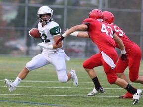 Jamel Lyles of Surrey's Lord Tweedsmuir Panthers has kept his feet moving all season, helping carry his team into Saturday's Subway Bowl Triple semifinal against two-time defending champion Mt. Douglas. (PNG file photo)